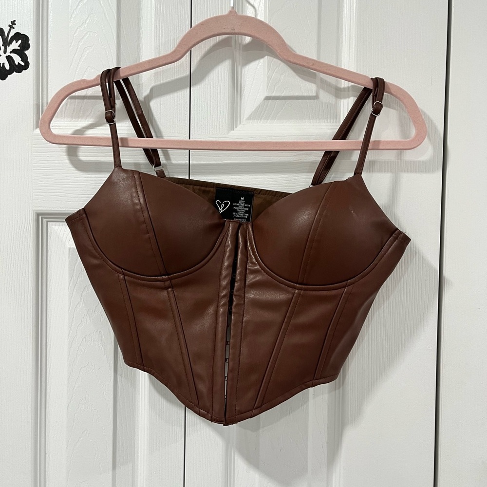 Chic Brown Faux Leather Top